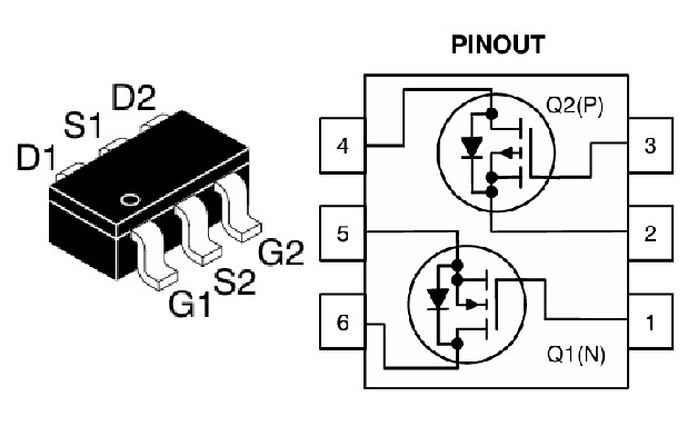 NDC7001C　Ｐch/Nch複合FET　VDSS:60V(N)/-60V(P) ID:0.51A(N)/-0.34A(P)