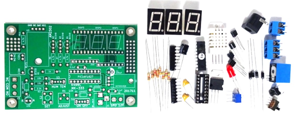 MK333　設定した湿度/温度でリレーオン!表示とリレー付き湿度/温度センサーキット(ハンダ付け必要)
