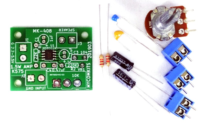 MK408   電池で使える。しかも製作簡単!超小型1.5Wモノラルオーディオアンプキット(ハンダ付け必要)